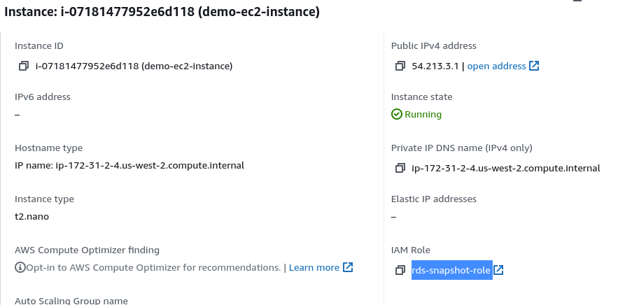 example ec2 instance with role